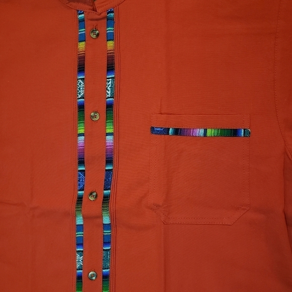 MEXICAN Guayabera Shirt Red Button Down Lightweight Men's Size S - Picture 6 of 8